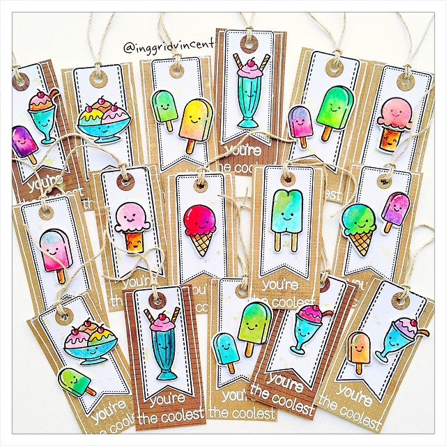 Day 10 of #thedailymarker30day2 challenge Today I colored more ice creams and made tags from it 😉 using #lawnfawn "here's a scoop" and "best pun ever" set. Tag using "winter gifts" set. Colored these cuties with #peerlesswatercolor and #gansaitambi.