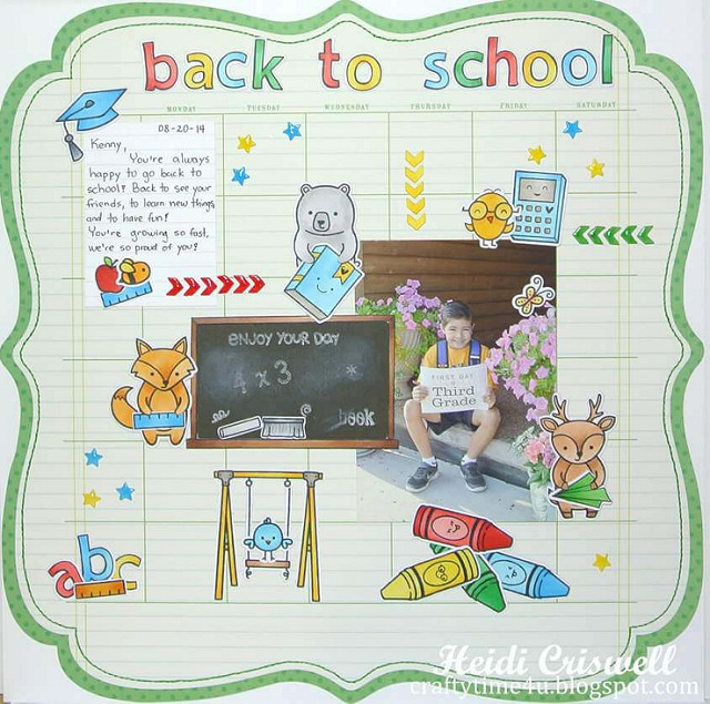 Back to school scrapbook layout, using Lawn Fawn