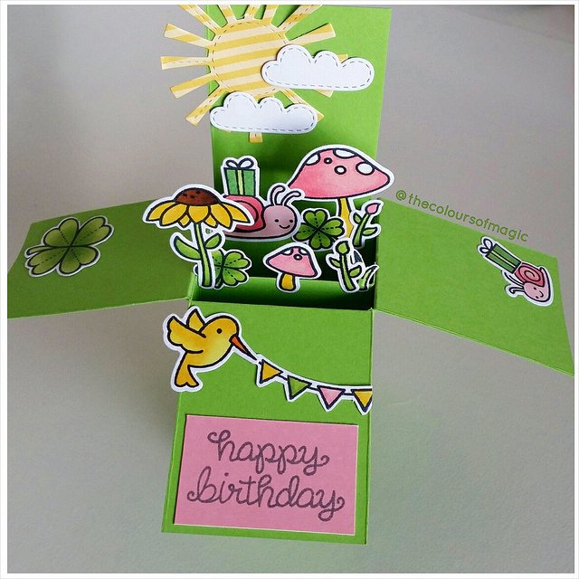 Little card in a box I made for my best friends using LawnFawn stamps. I love this Gleeful Gardens set!