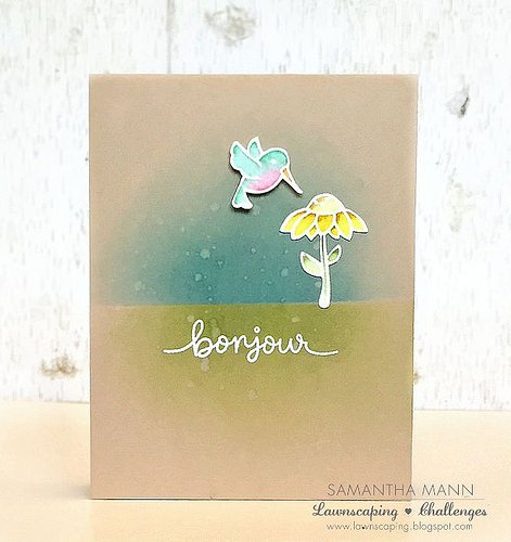 bonjour card (watercolor) - ls, watermark