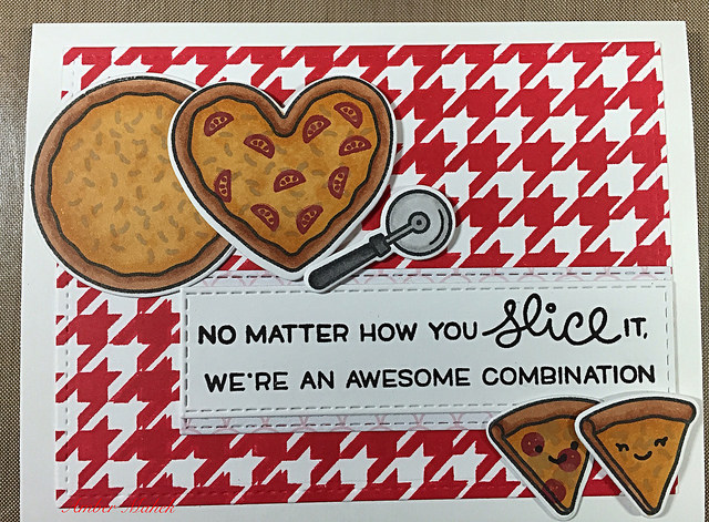 Valentines Day card made using LawnFawn's Pizza my heart stamps and dies.