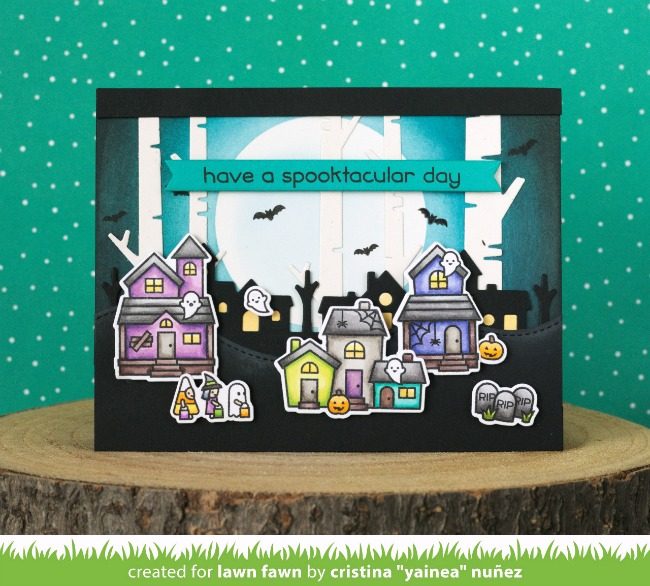 Lawn Fawn Intro: Spooky Village, Happy Halloween Line Border, Eggplant Cord  - Lawn Fawn