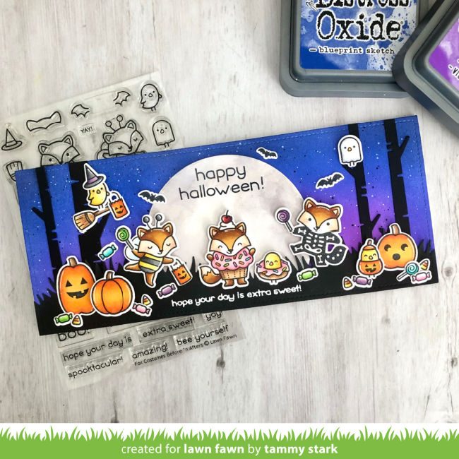 Lawn Fawn Intro: Fox Costumes Before 'n Afters, Trick or Treat Line Border,  Glow in the Dark Cord - Lawn Fawn