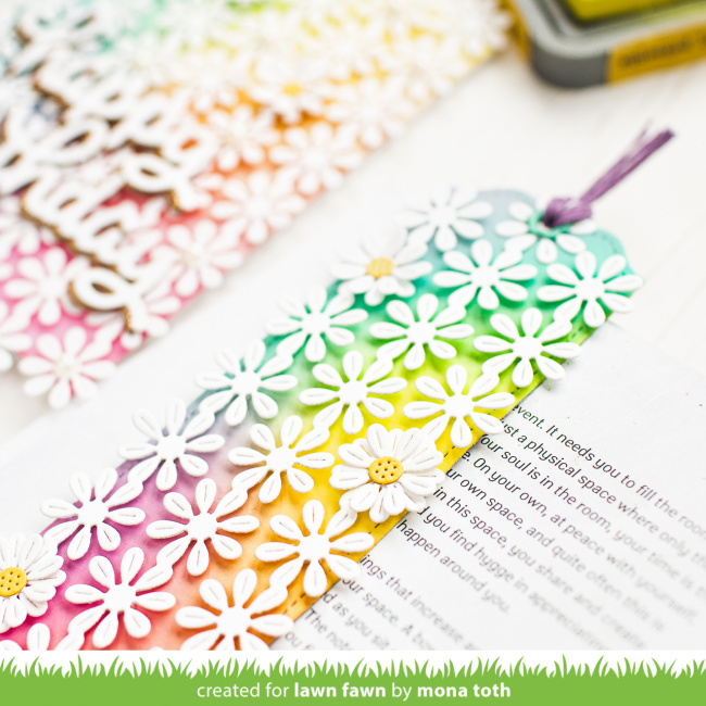 Mona's Daisy Border Birthday Card and Bookmark - Lawn Fawn